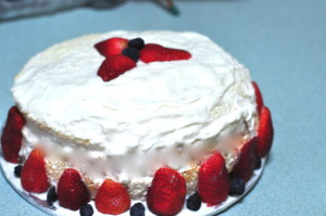 Sponge Cake with Fresh Fruit and Whipped Cream