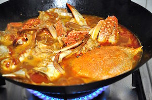 Singapore Chilli Crab cook in the sauce