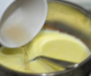 Banana Trifle Gelatine into milk