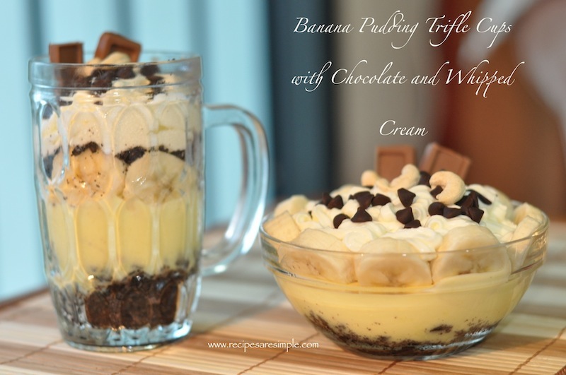 Banana Pudding Trifle cups with Chocolate and Whipped Cream! YUM!