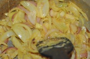 chicken curry for appam- saute gg paste till aromatic