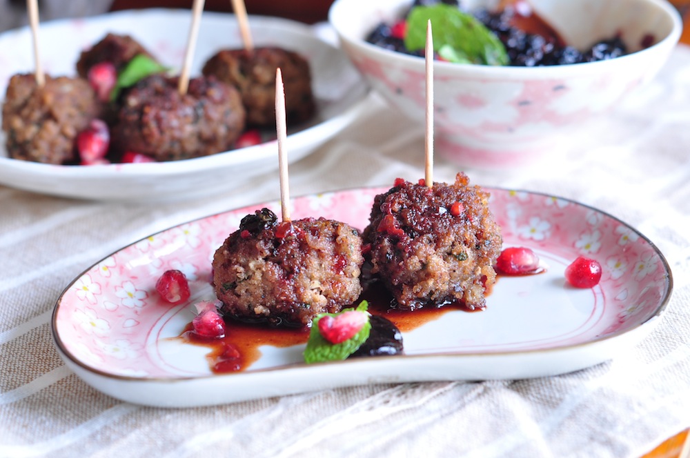 sweet and sour cherry sauce on meatballs