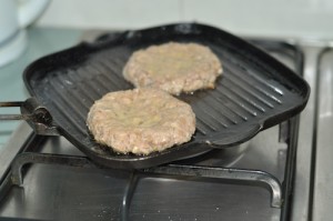 home made beef burger - grill pan