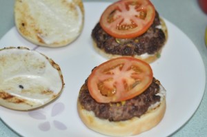 home made beef burger - tomato