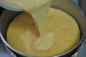 pour batter over sponge base