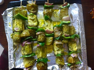 Paneer and Potato Tikka Skewers - oven