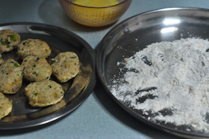 home made chicken nuggets - dip in egg