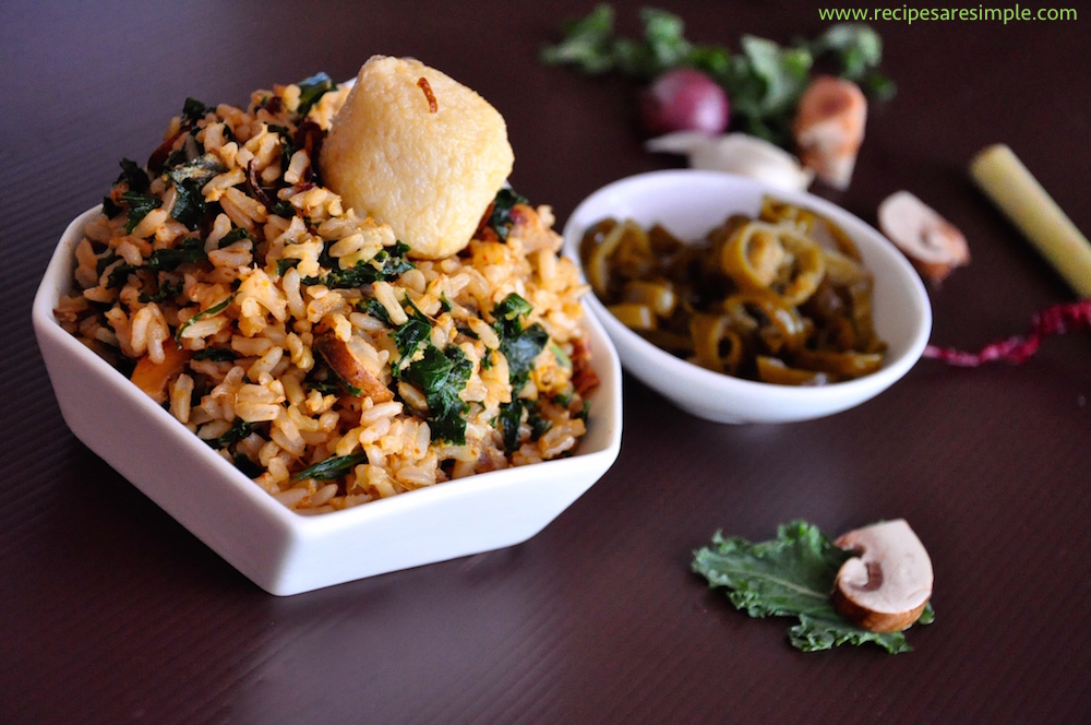 kale fried rice with mushroom