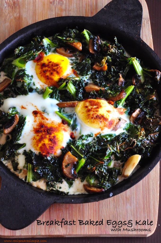 breakfast baked eggs and kale