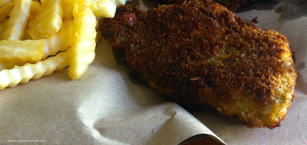 crumbed fish with chips