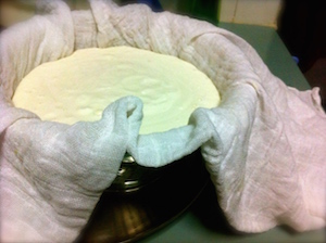 labneh dip - pour yoghurt into cheesecloth