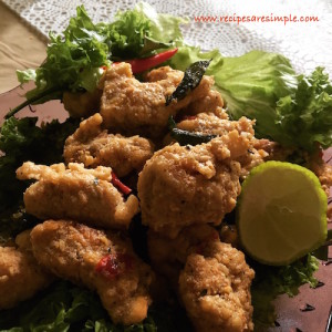 salted egg yolk chicken with lime 300x300 Salted Egg Yolk Chicken | Batter Fried Chicken in Egg Yolk Sauce
