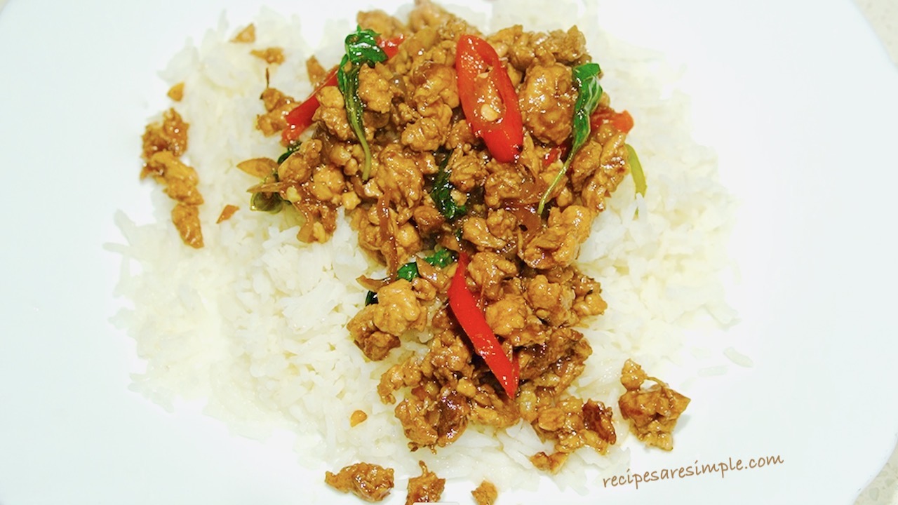 thai basil chicken stir fry with rice