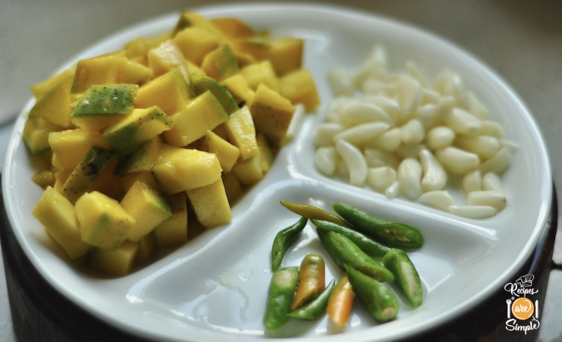 %name Moms Mango Pickle ( using slightly ripened green mangoes )