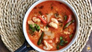 Creamy Tom Yum Soup with Chicken and Prawns