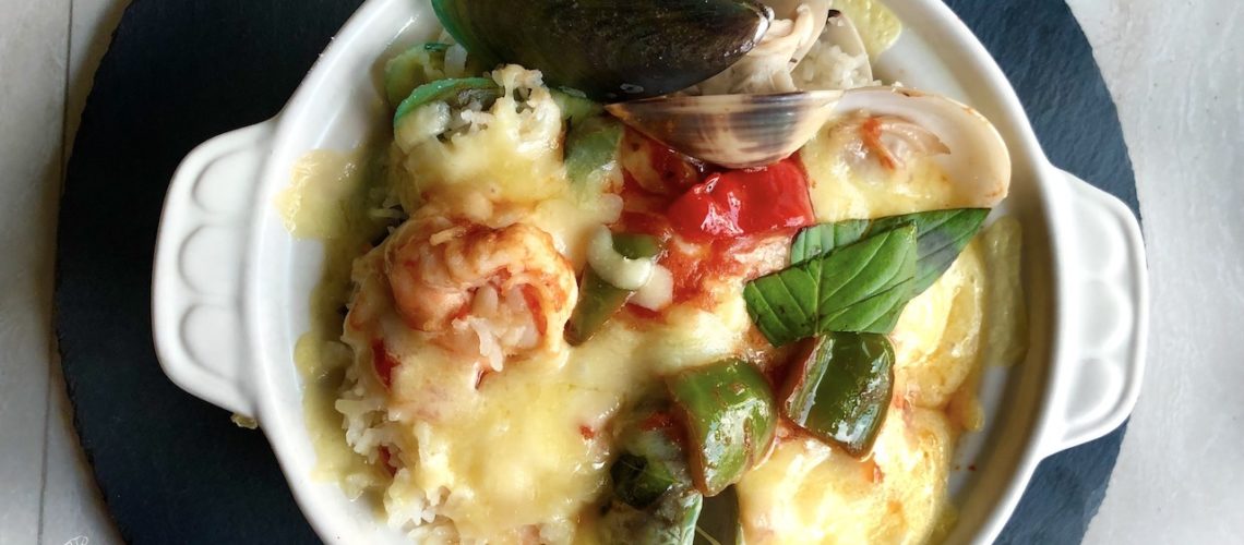 Cheesy Seafood Baked Rice