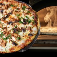 best homemade pizza -fiery chicken and mushroom pizza with two sauces