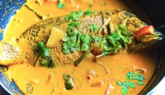 Nyonya Whole Seabass Curry with Pineapple and Long Beans recipe